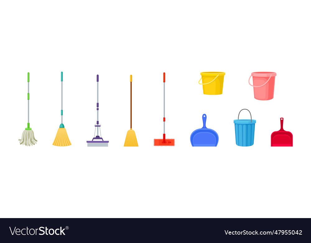 Bucket dustpan mop and broom for cleaning Vector Image