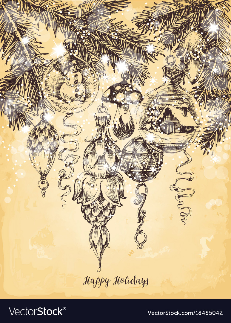 Christmas Tree Decorations In Vintage Style Vector Image