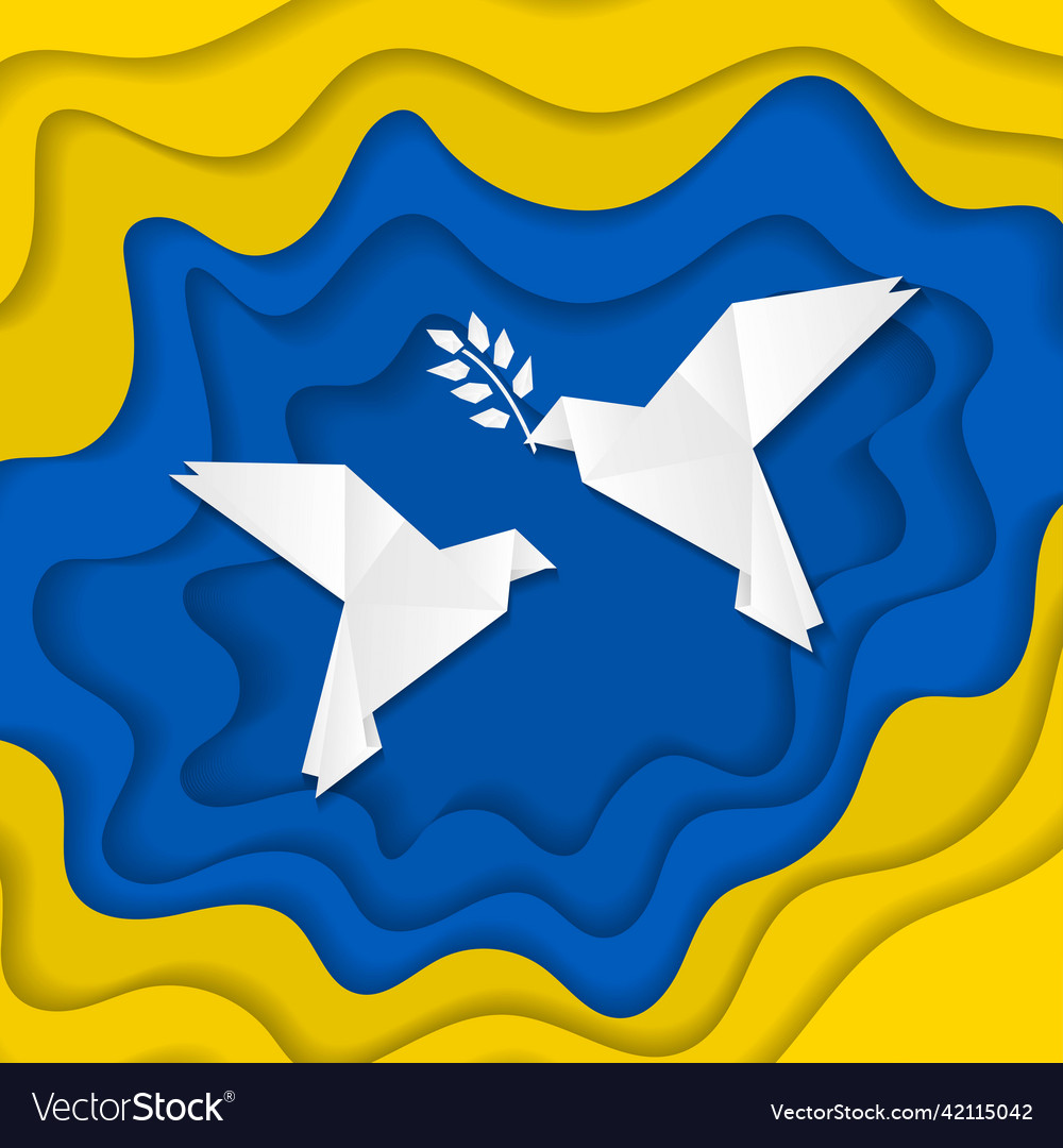 Paper cut ukraine peace doves vector image Paper cut ukraine peace doves
