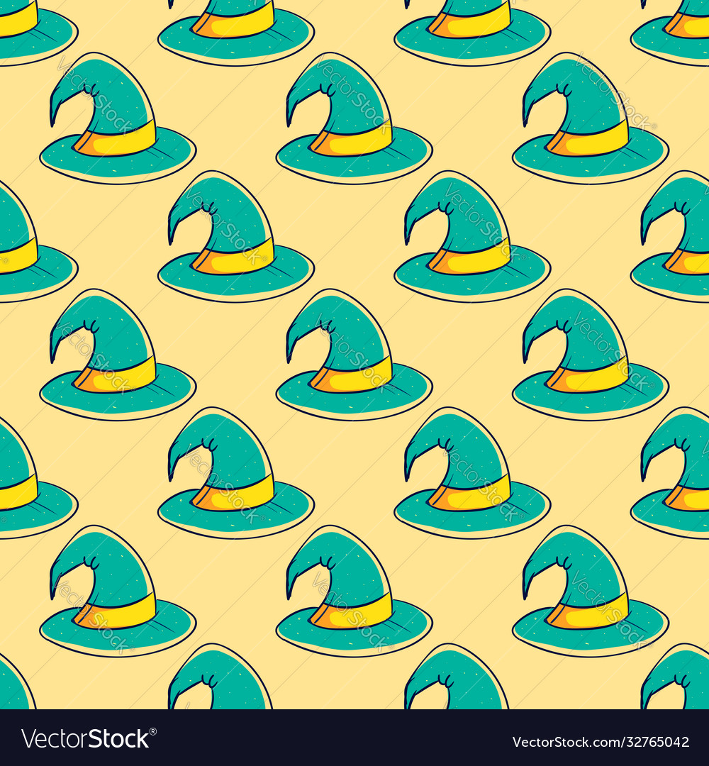 Wizard magic hat seamless pattern on yellow