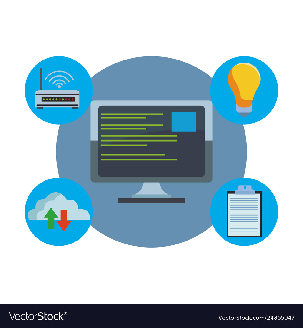 Computer and cloud icons Royalty Free Vector Image