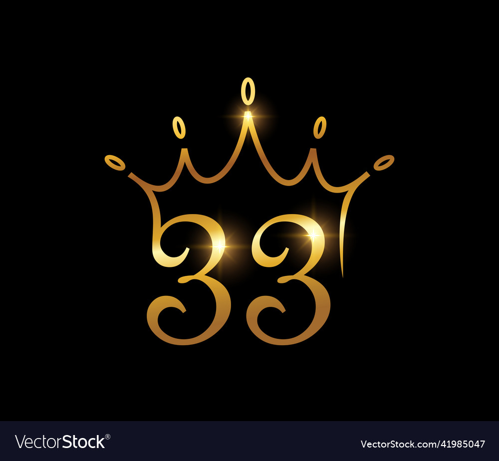 Golden luxury crown monogram number 33 Royalty Free Vector