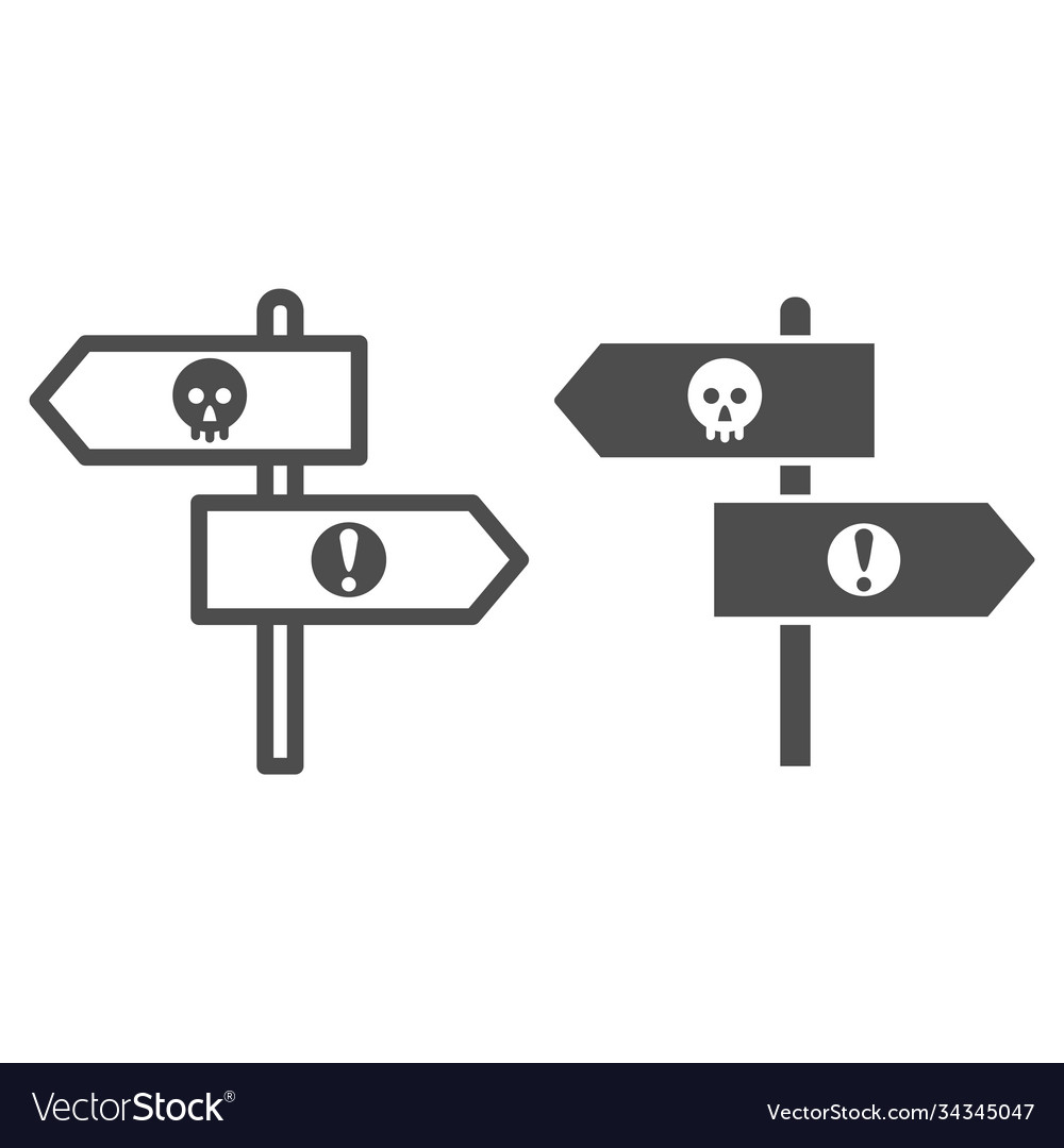Halloween direction pointers line and solid icon vector image Halloween direction pointers line and solid icon