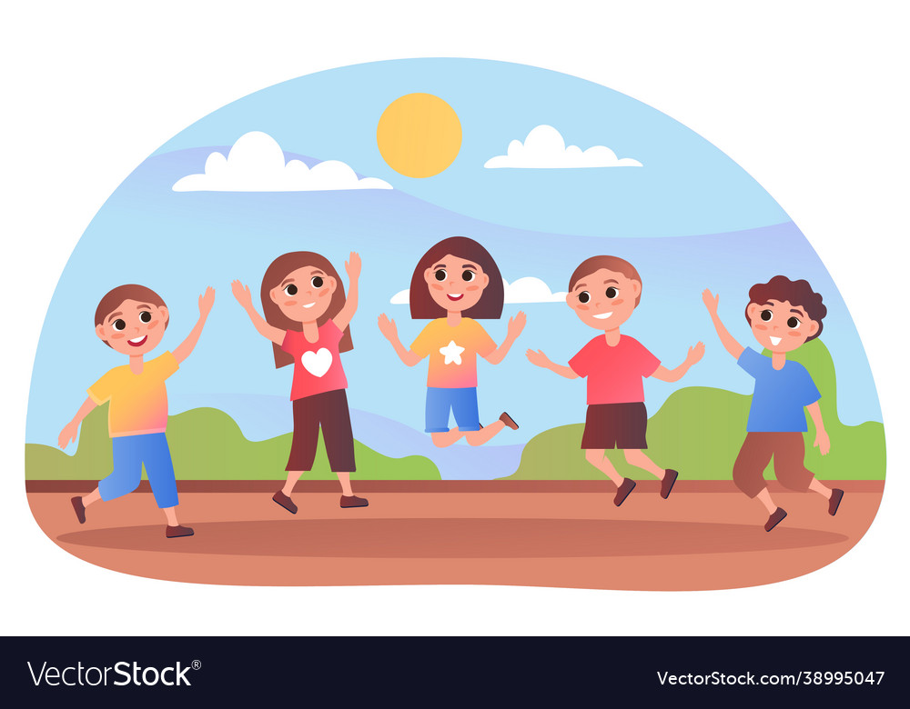 Kids jump up Royalty Free Vector Image - VectorStock