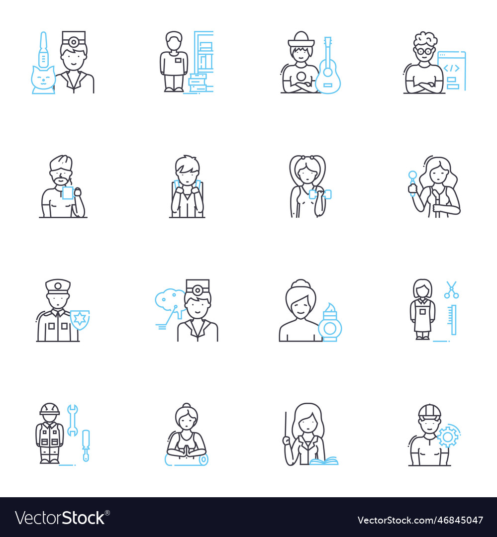 Occupation linear icons set doctor teacher