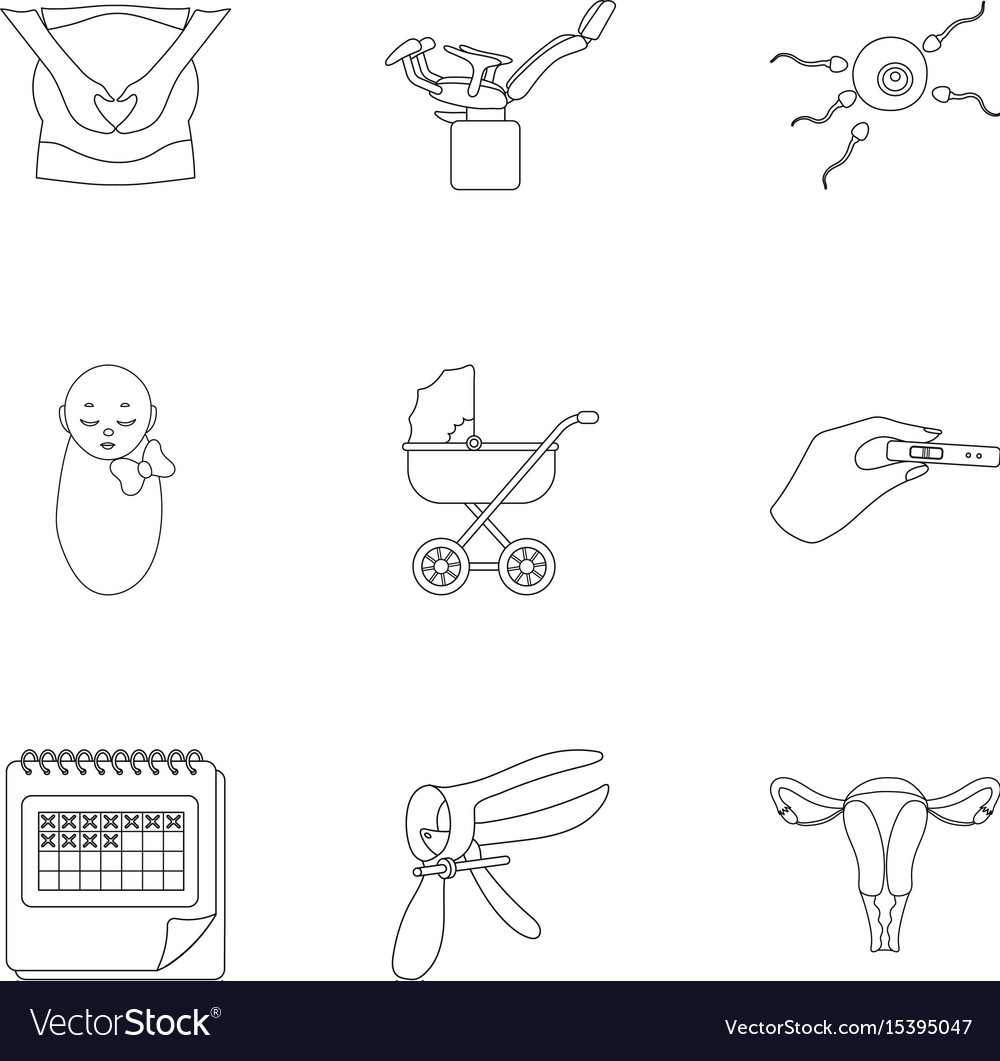 Pregnancy set icons in outline style big