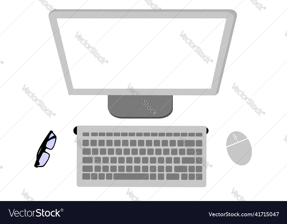 Simple white wireless desktop computer top view Vector Image