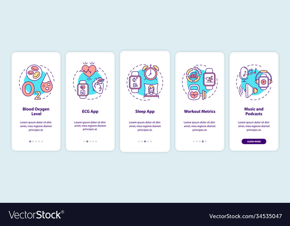 Smart watch functions onboarding mobile app page vector image Smart watch functions onboarding mobile app page