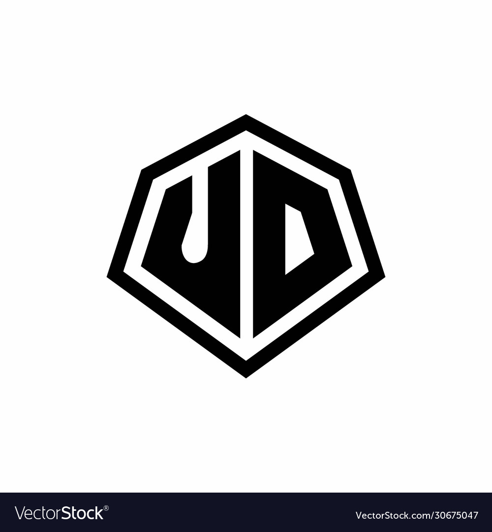 Ud monogram logo with hexagon shape and line