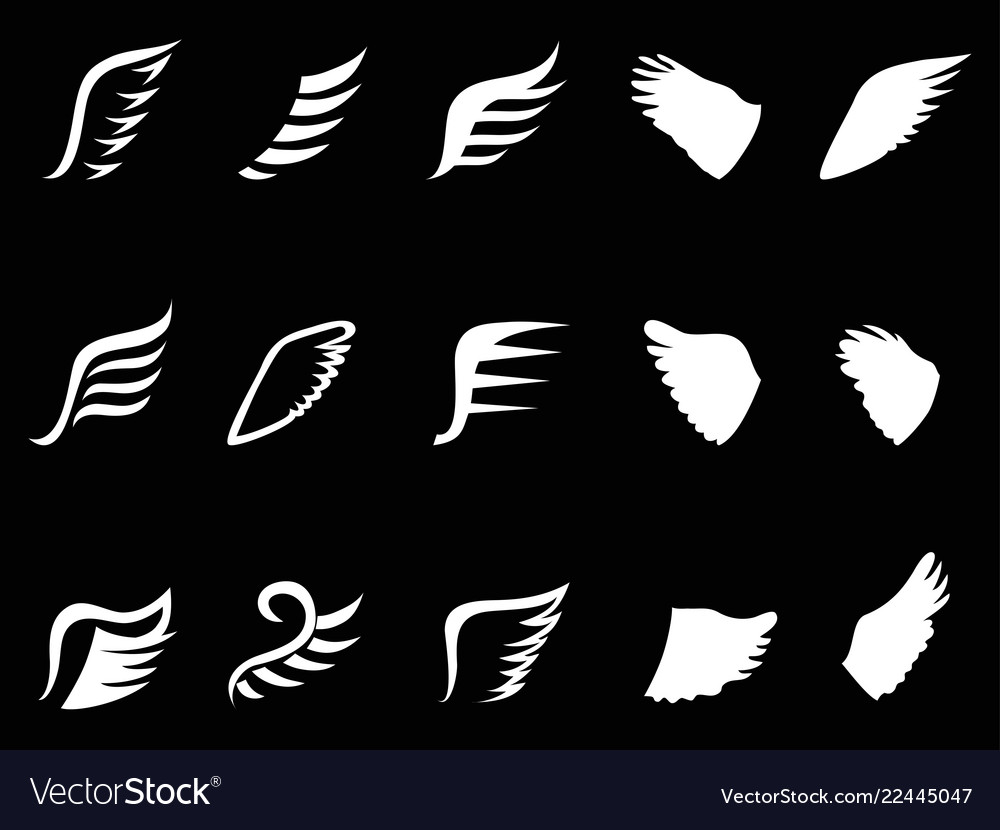White wing icons on black background vector image White wing icons on black background