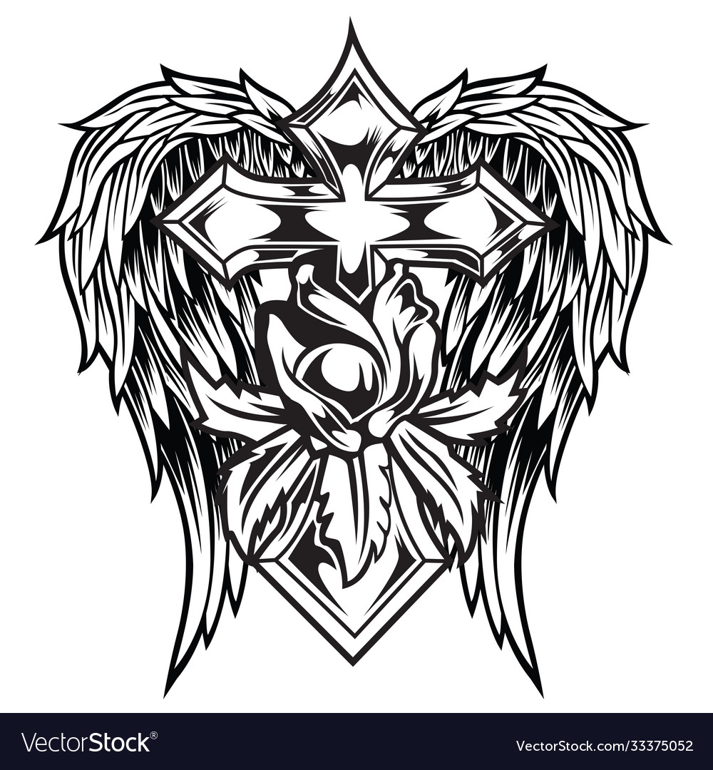 Christian cross wing drawing blak