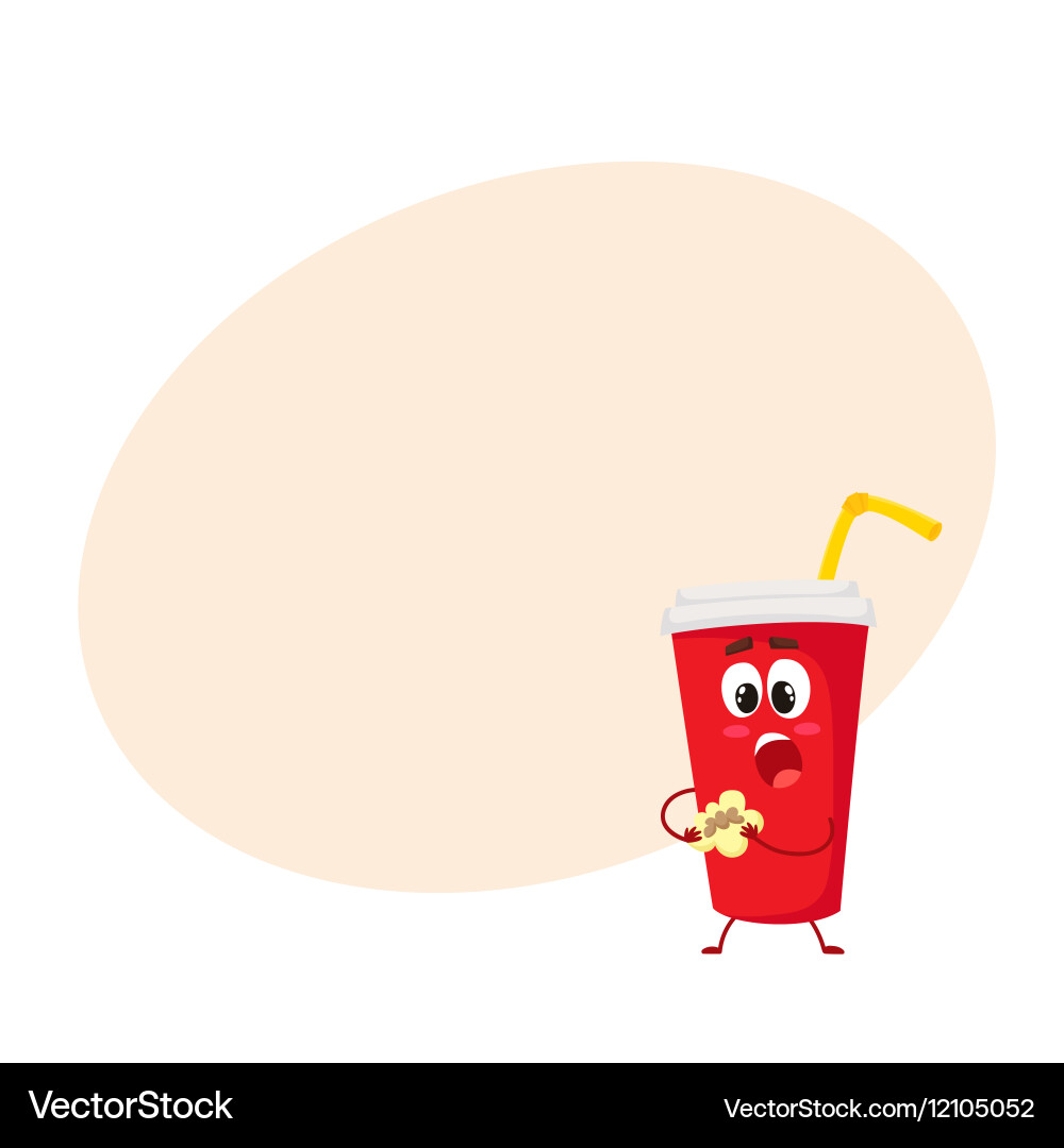 Funny soft drink paper cup character eating Vector Image
