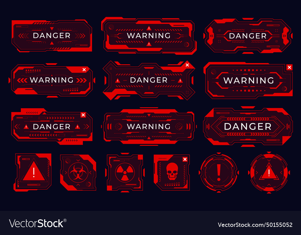 Modern futuristic danger message red frame vector image Modern futuristic danger message red frame