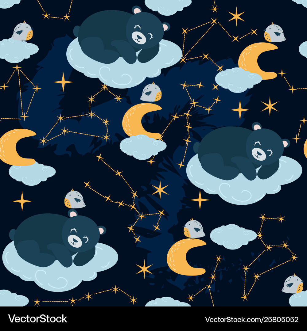 Seamless pattern with sleeping bear Royalty Free Vector