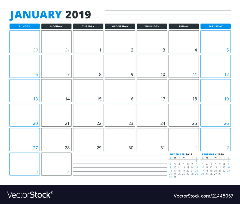 Calendar template for january 2019 business Vector Image