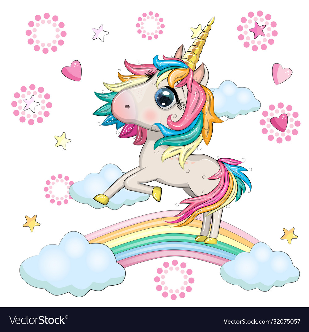 Cute magical unicorn and rainbow Royalty Free Vector Image