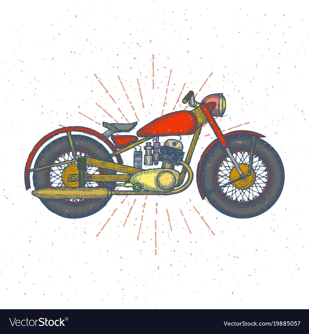 hand drawn vintage motorcycle logo design vector image