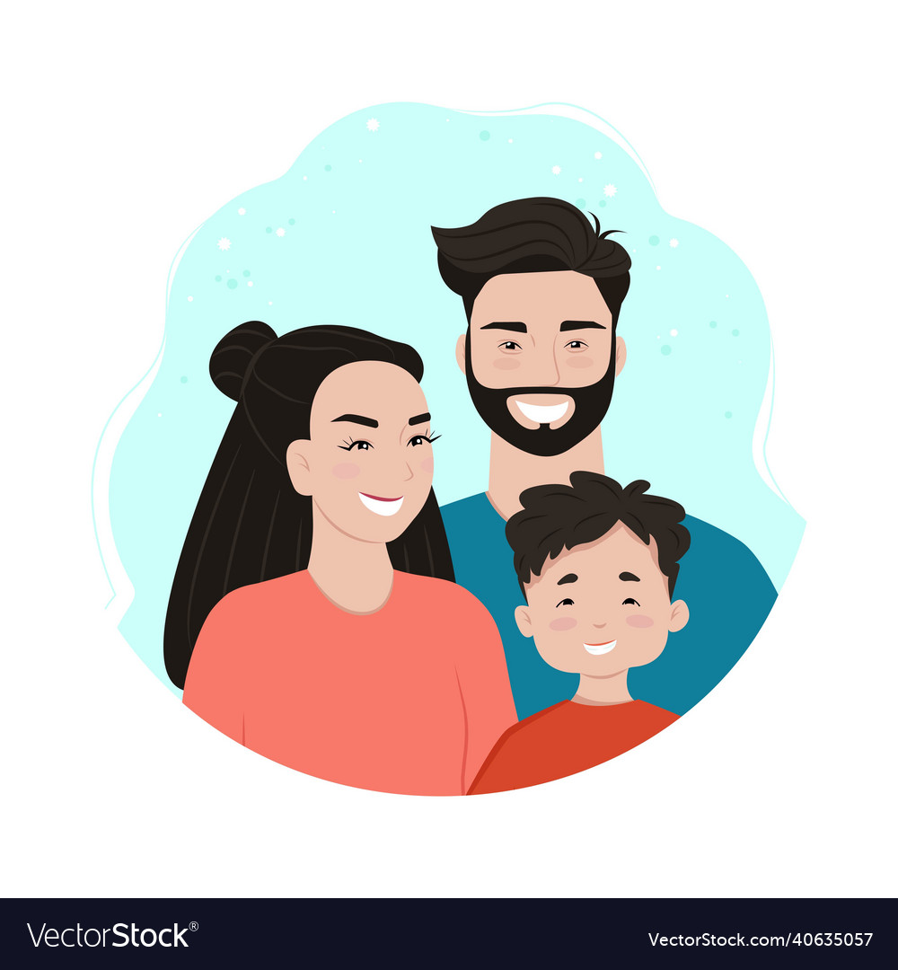 Happy korean family smiling parents with baby