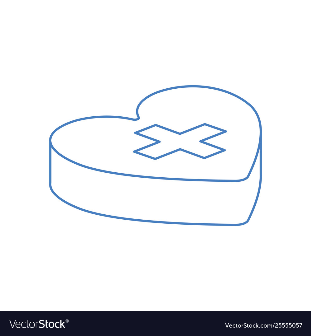 Heart isometric with cross isolated icon