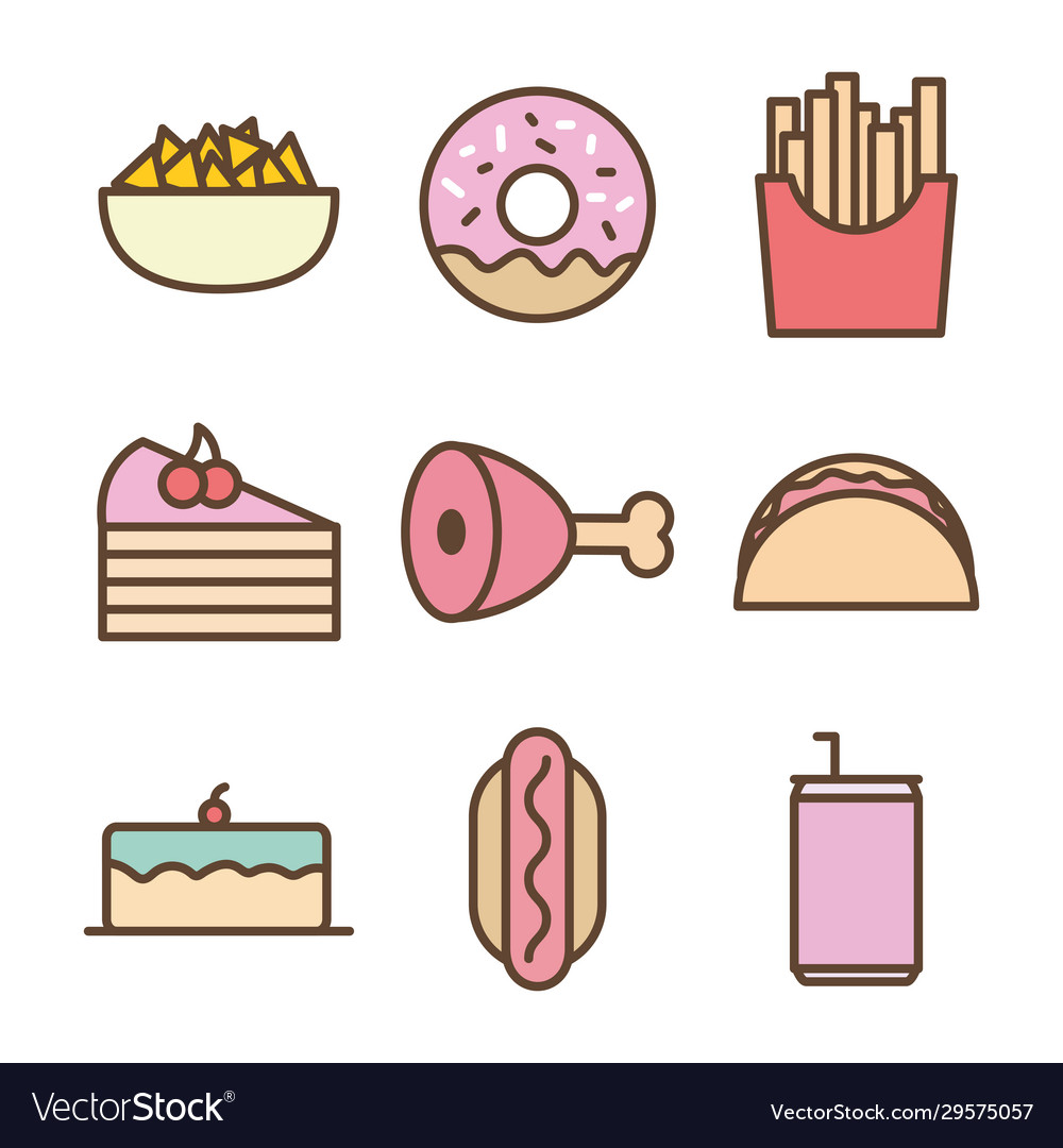 Isolated food line and fill style icon set