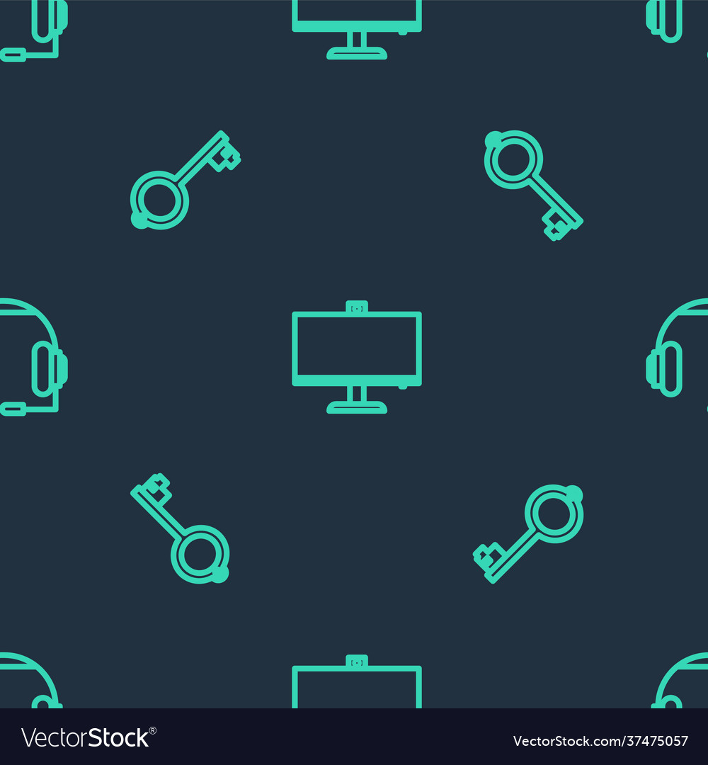 Set line computer monitor ancient key for game vector image Set line computer monitor ancient key for game