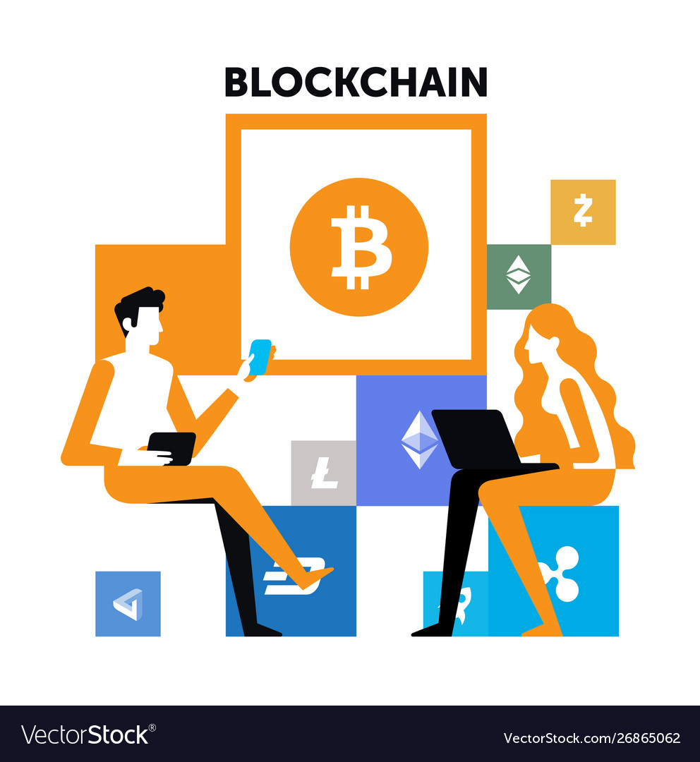 Design layout blockchain a man and woman Vector Image