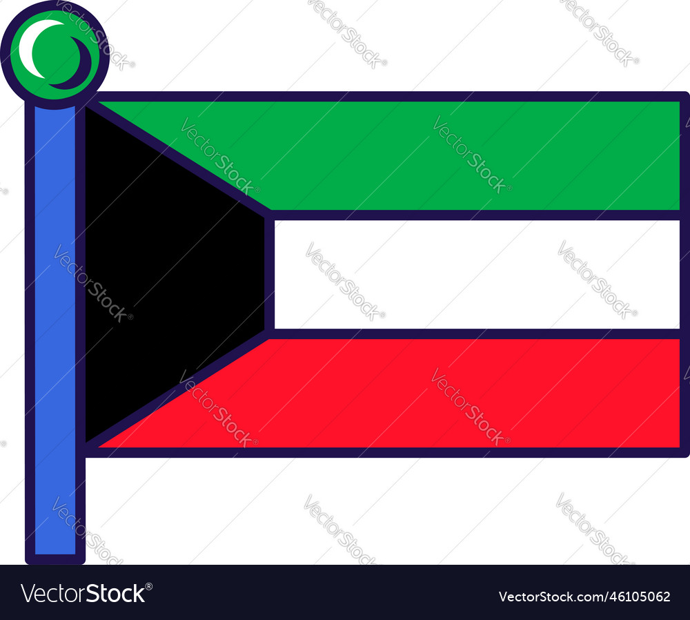 Kuwait persian country flag on flagstaff