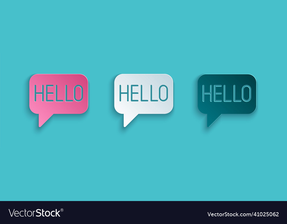 Paper cut hello in different languages icon vector image Paper cut hello in different languages icon