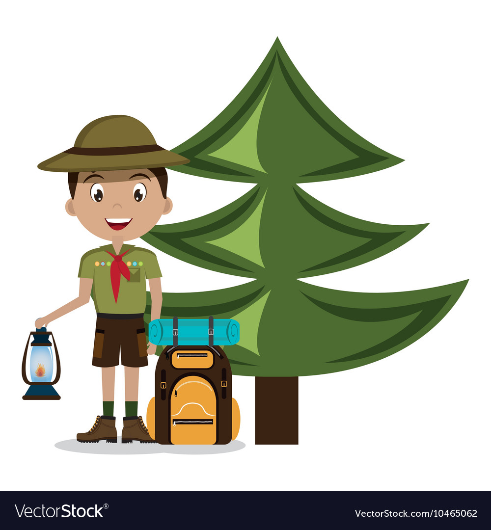 Scout character with travel bag isolated icon