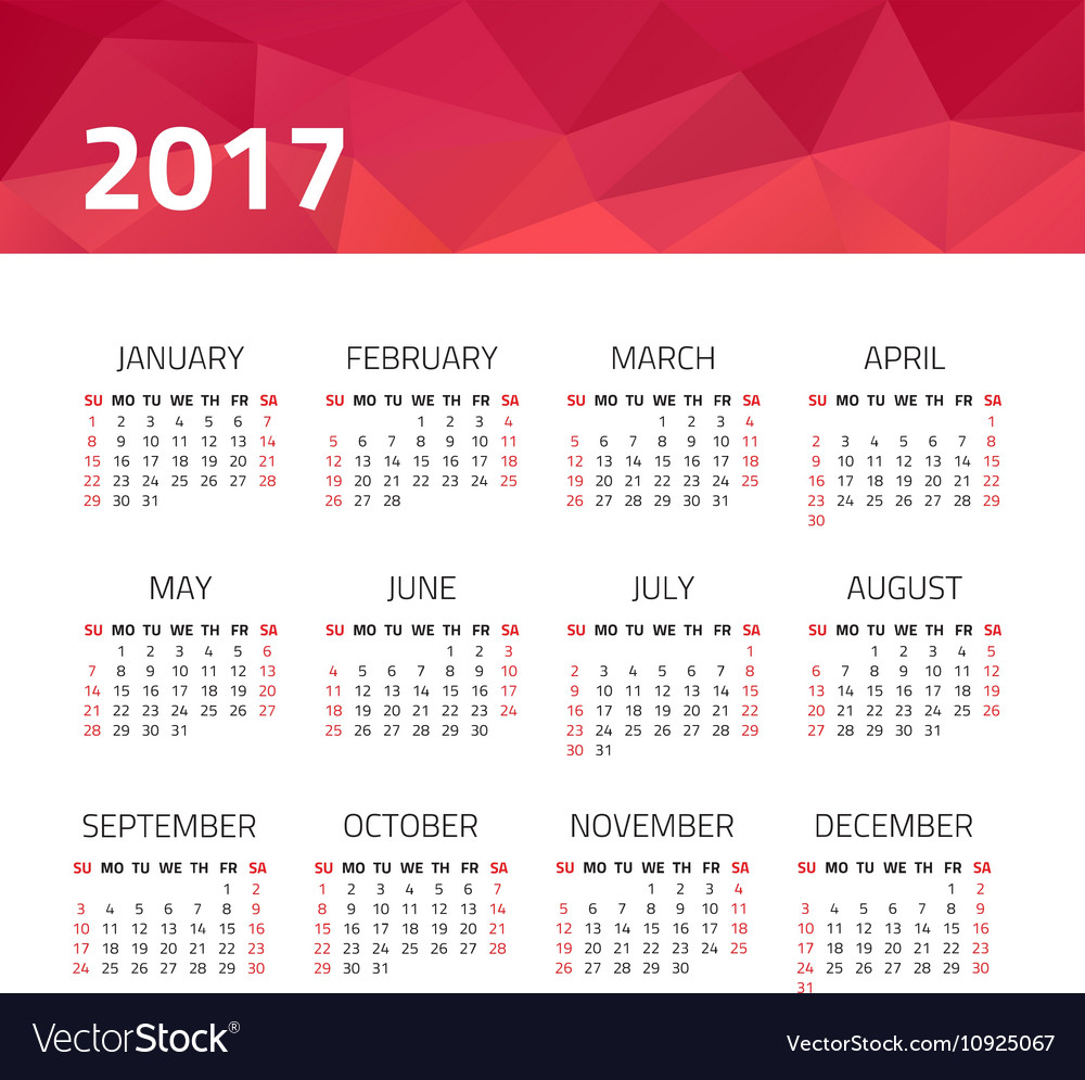 Calendar 2017 year Royalty Free Vector Image - VectorStock