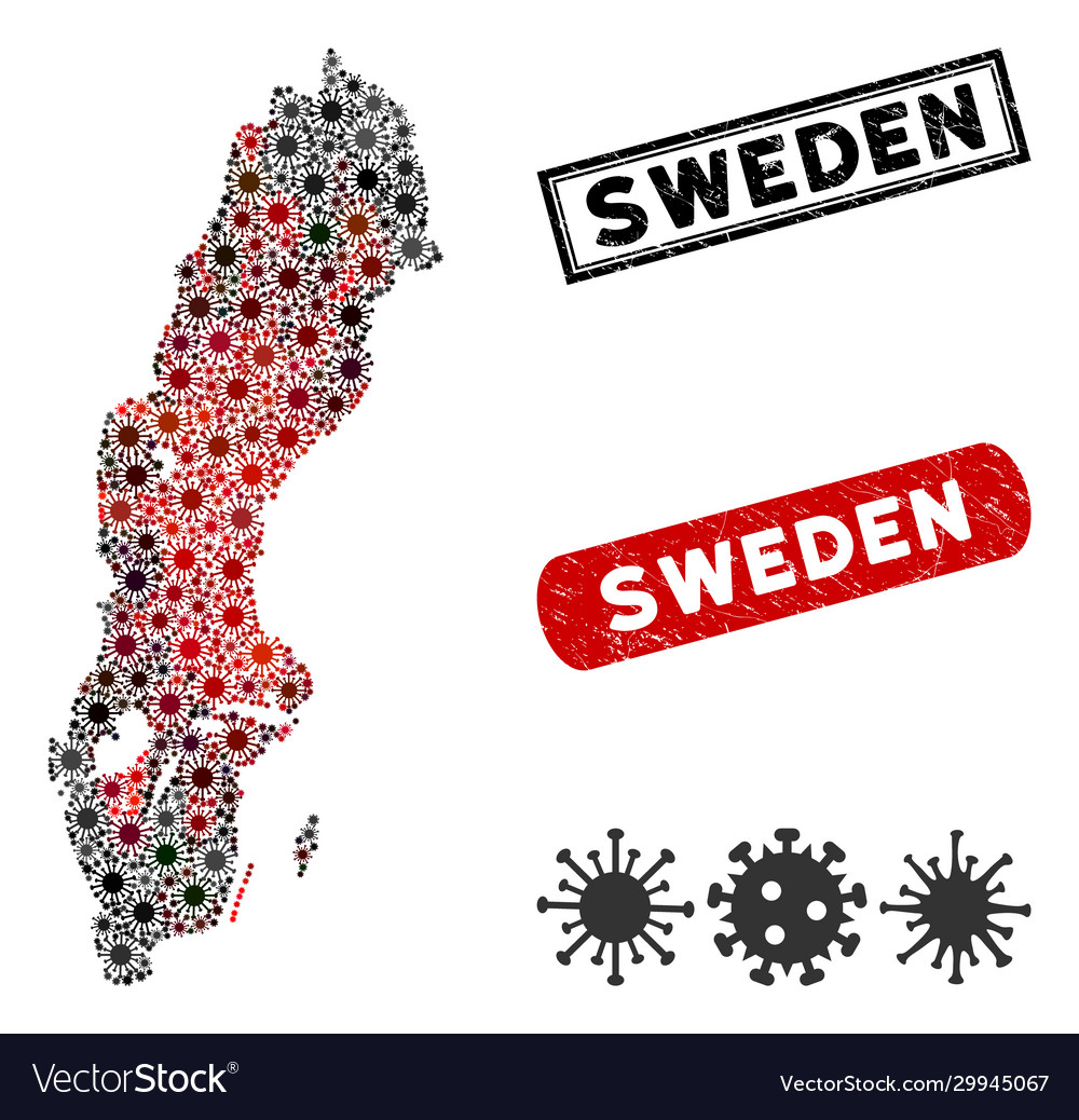 Coronavirus mosaic sweden map with distress stamp Vector Image