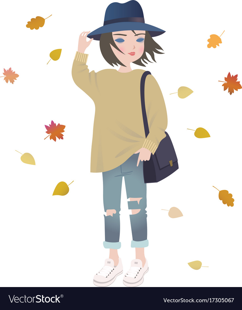 Cute fashion cartoon girl in trendy autumn outfit Vector Image