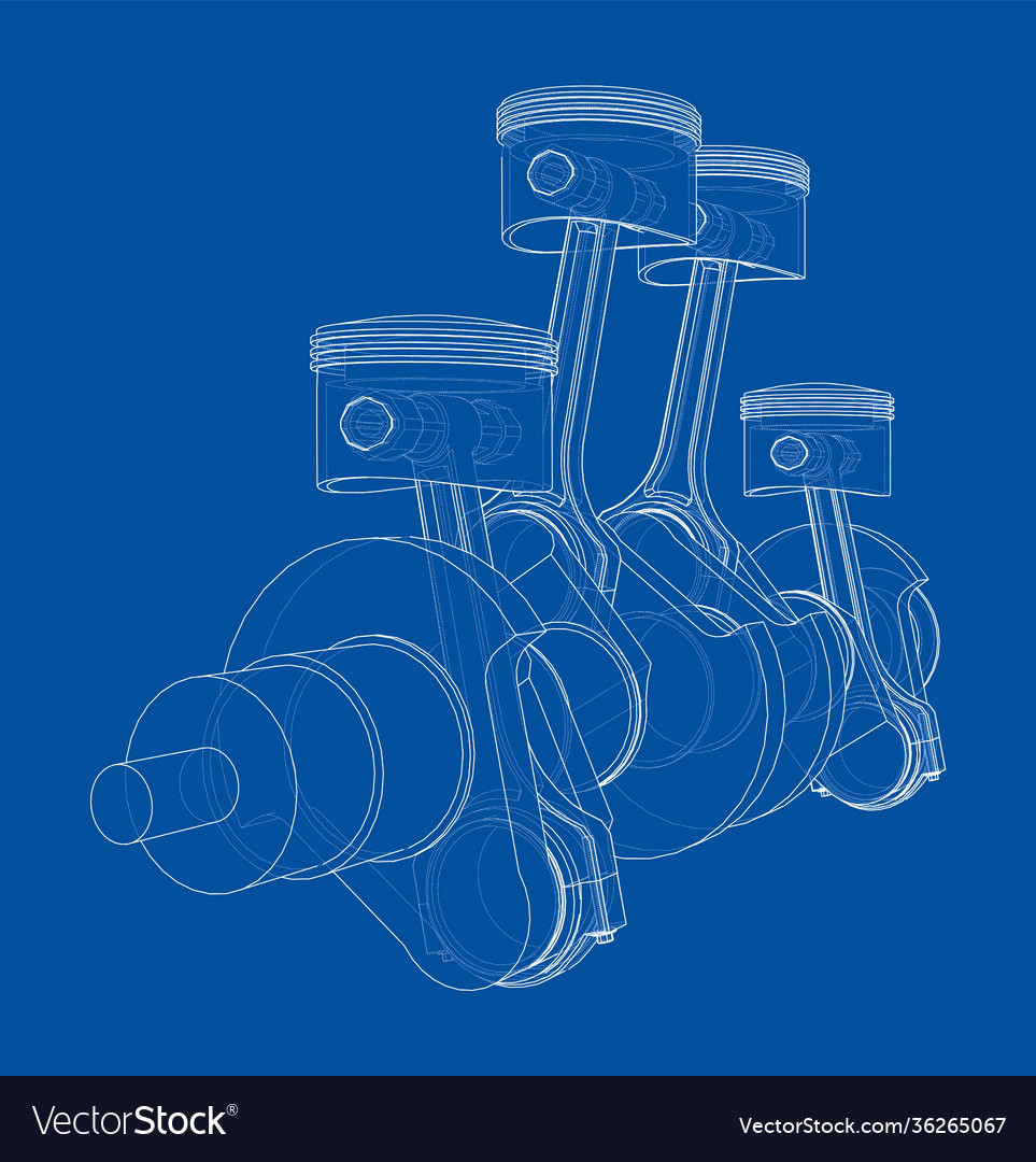 Engine crankshaft with pistons outline Royalty Free Vector