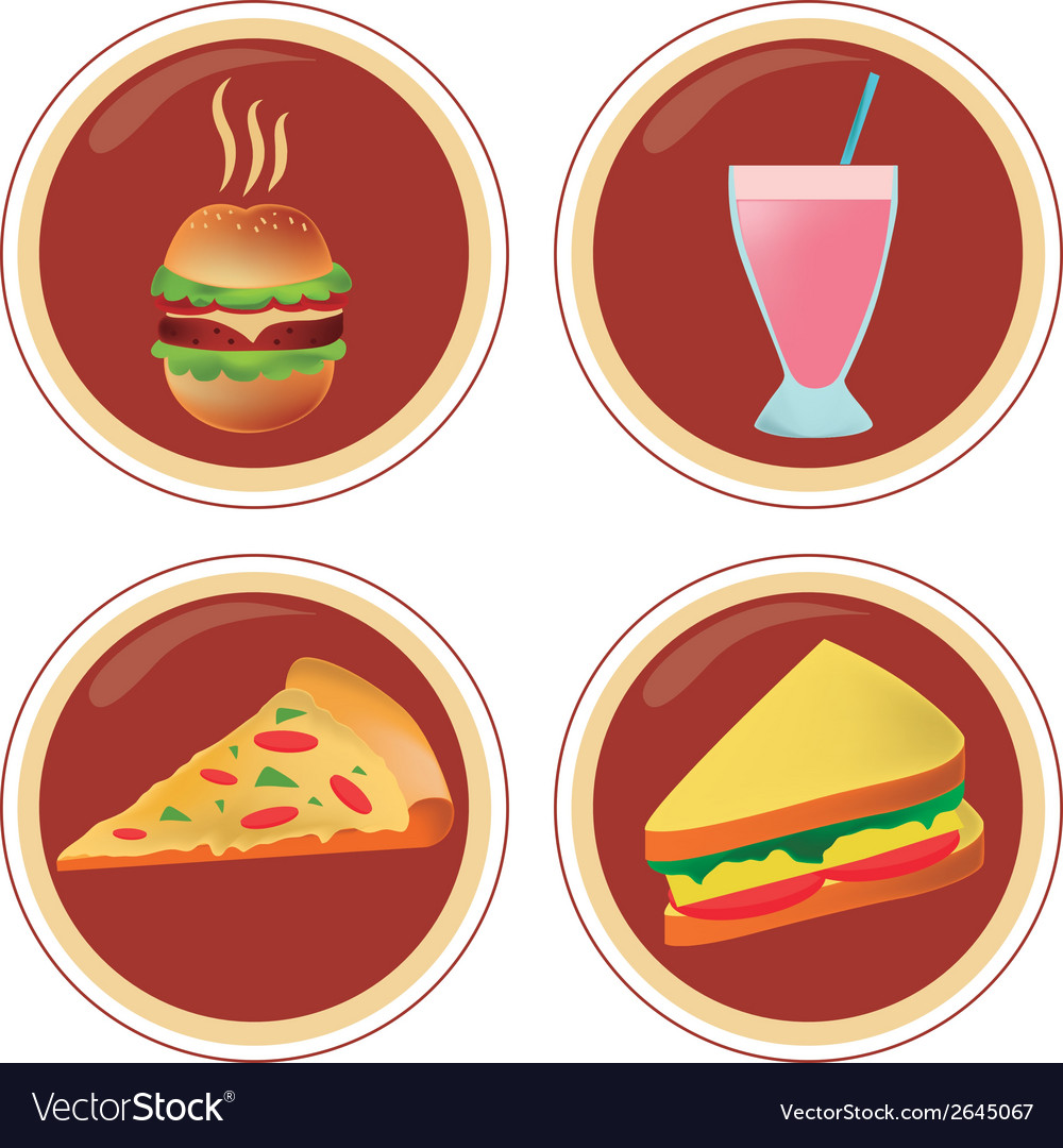 Four icons fast food in a menu within red circles