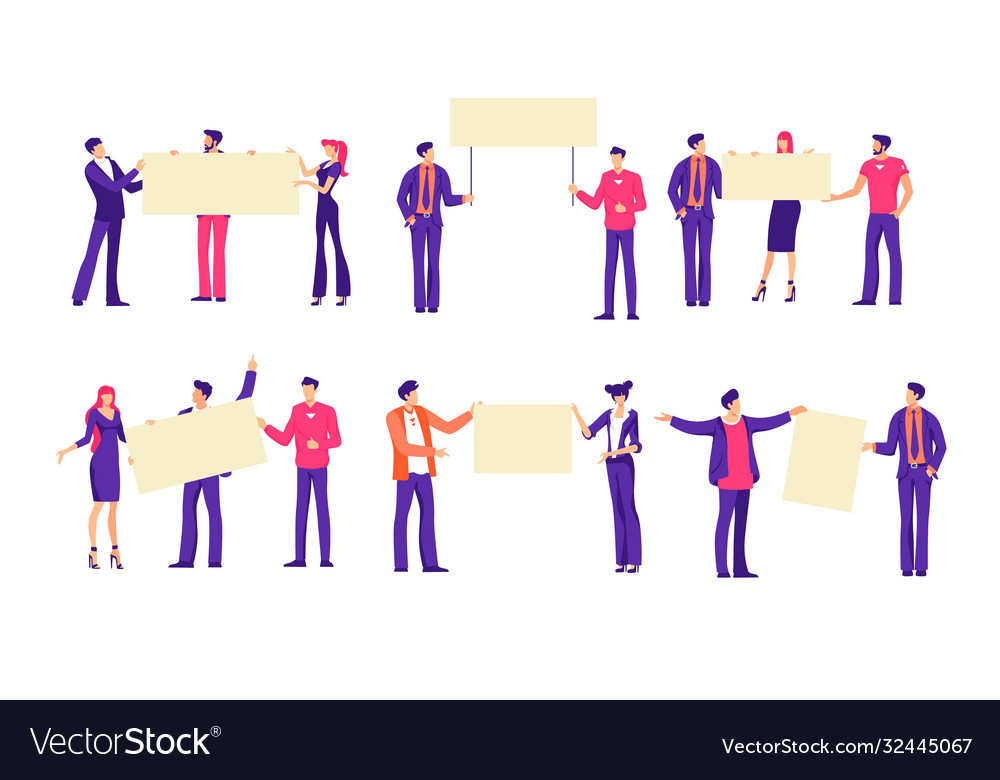People in office clothes hold banners set groups Vector Image