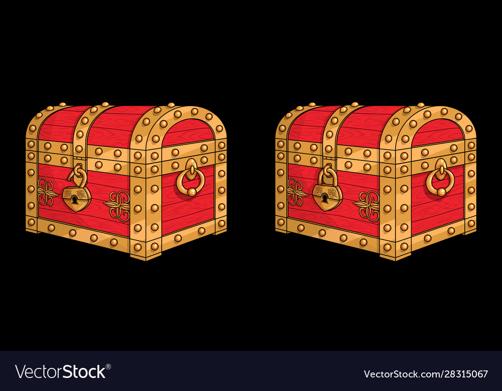 Locked pirate treasure chests with golden lock Vector Image