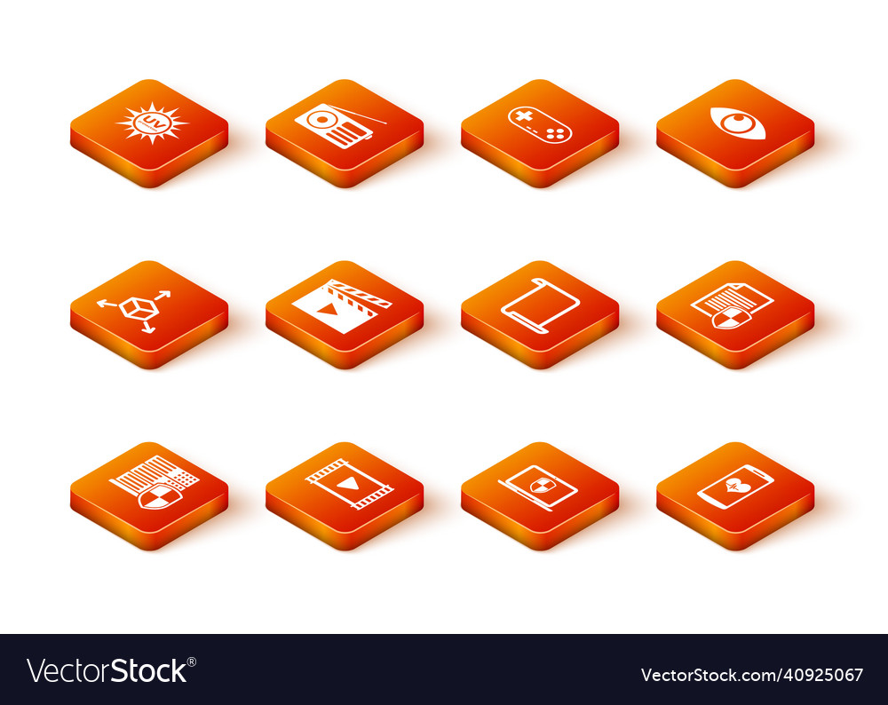 Set server with shield play video isometric cube
