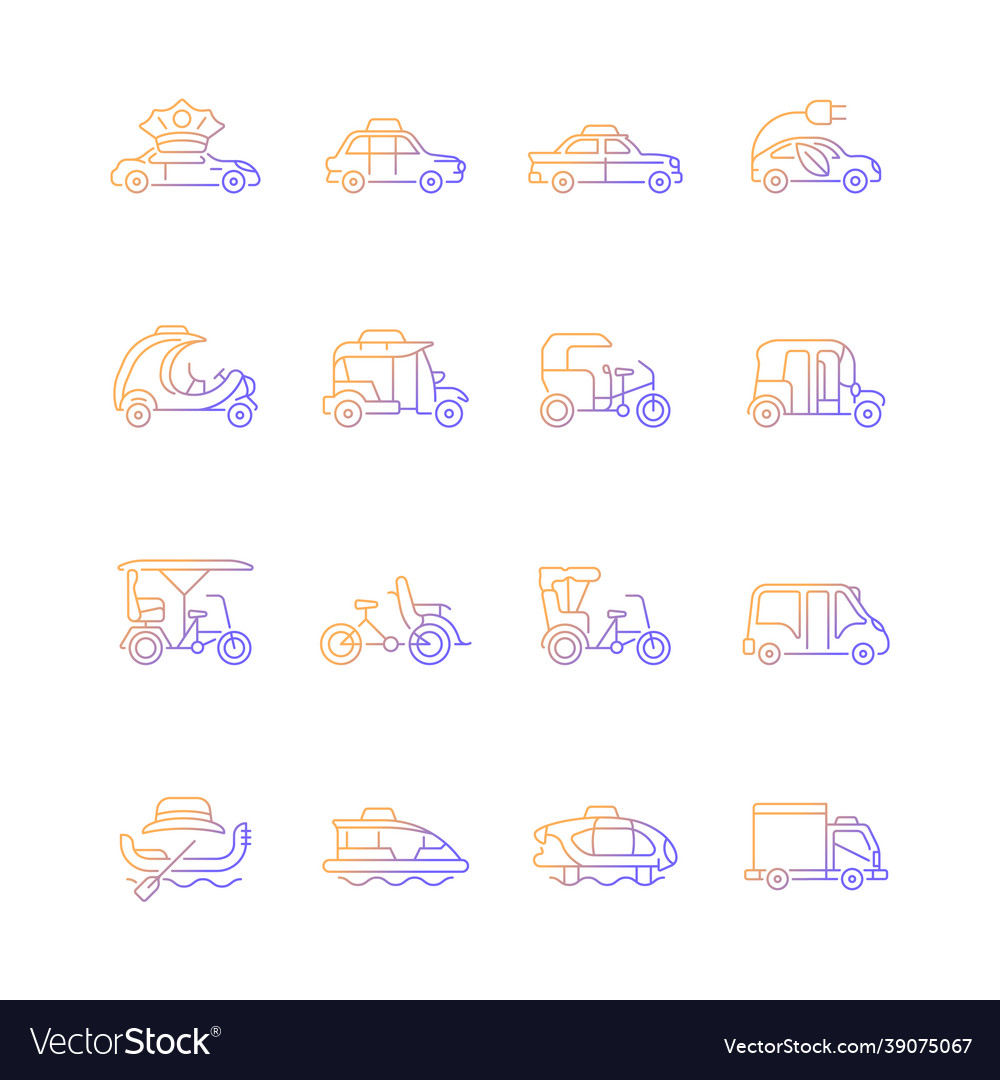 Taxi types gradient linear icons set vector image Taxi types gradient linear icons set