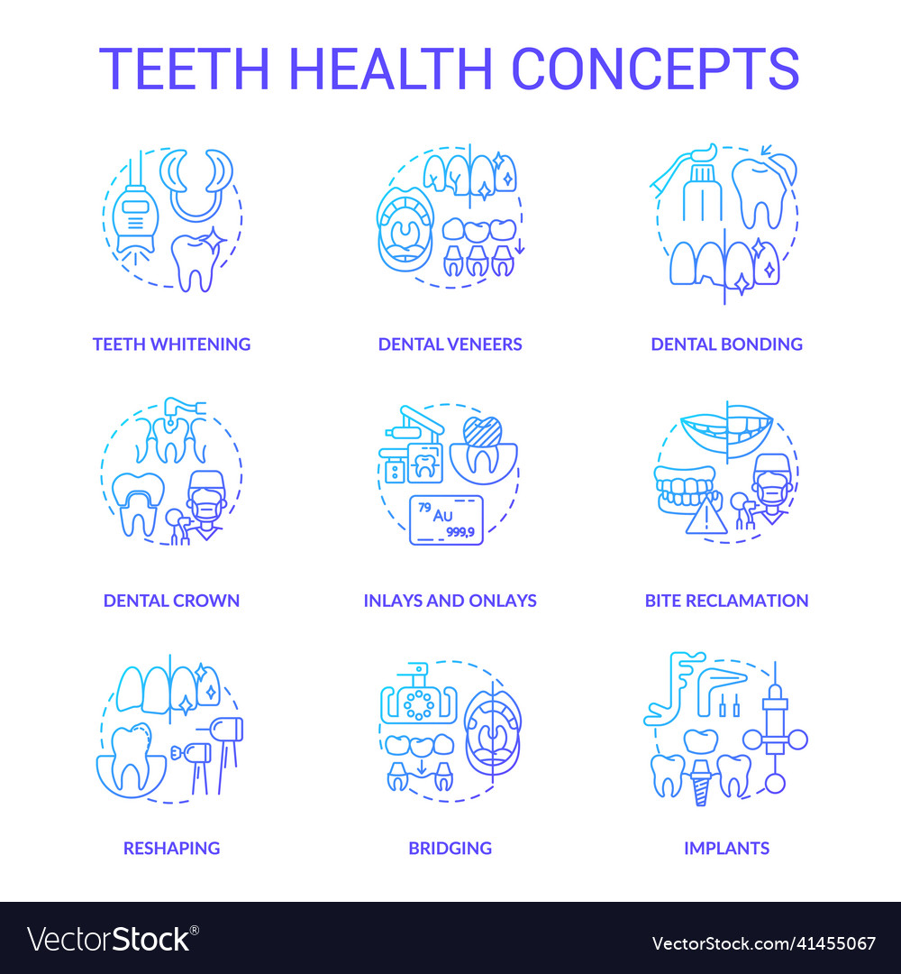 Teeth Gesundheit blau Gradienten-Konzept Icons gesetzt