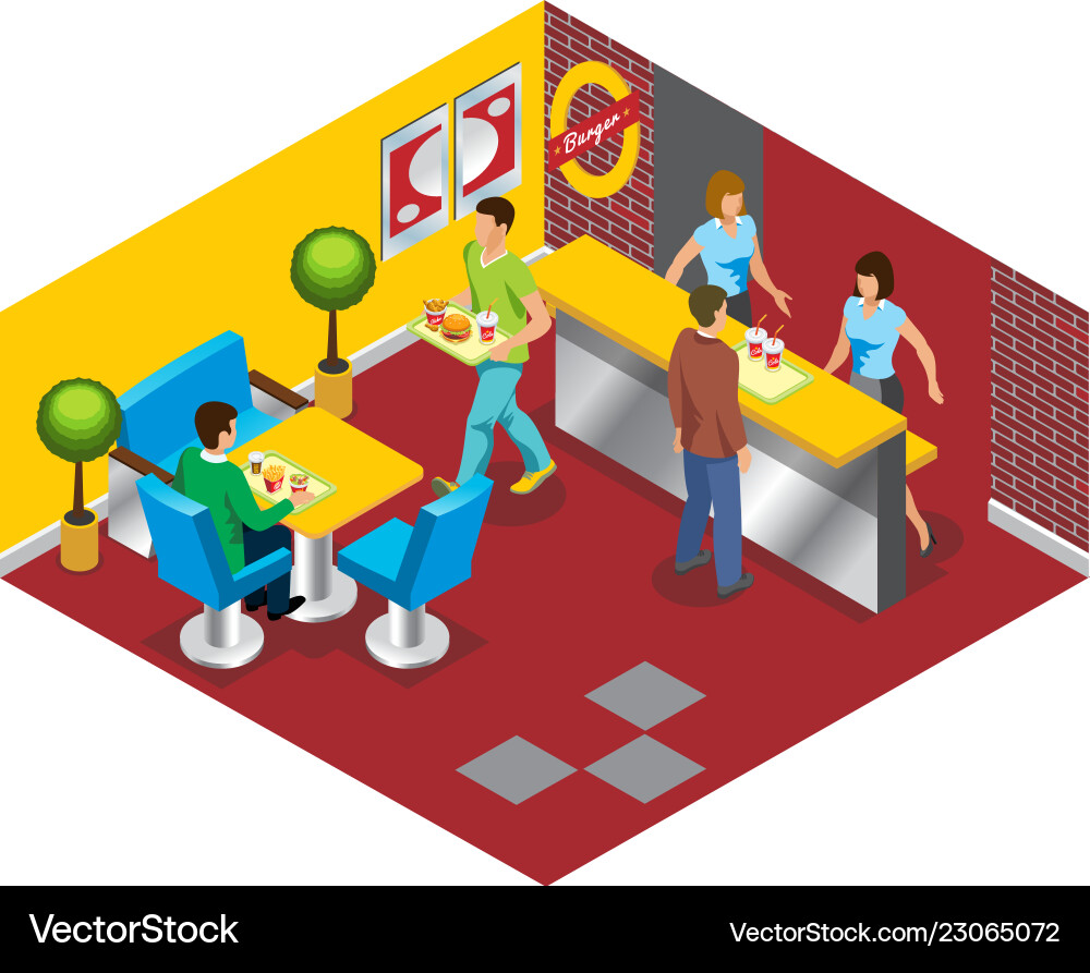 Isometric fast food restaurant concept Royalty Free Vector