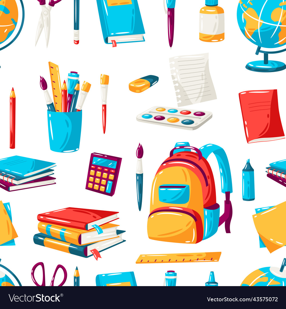 School seamless pattern with education items