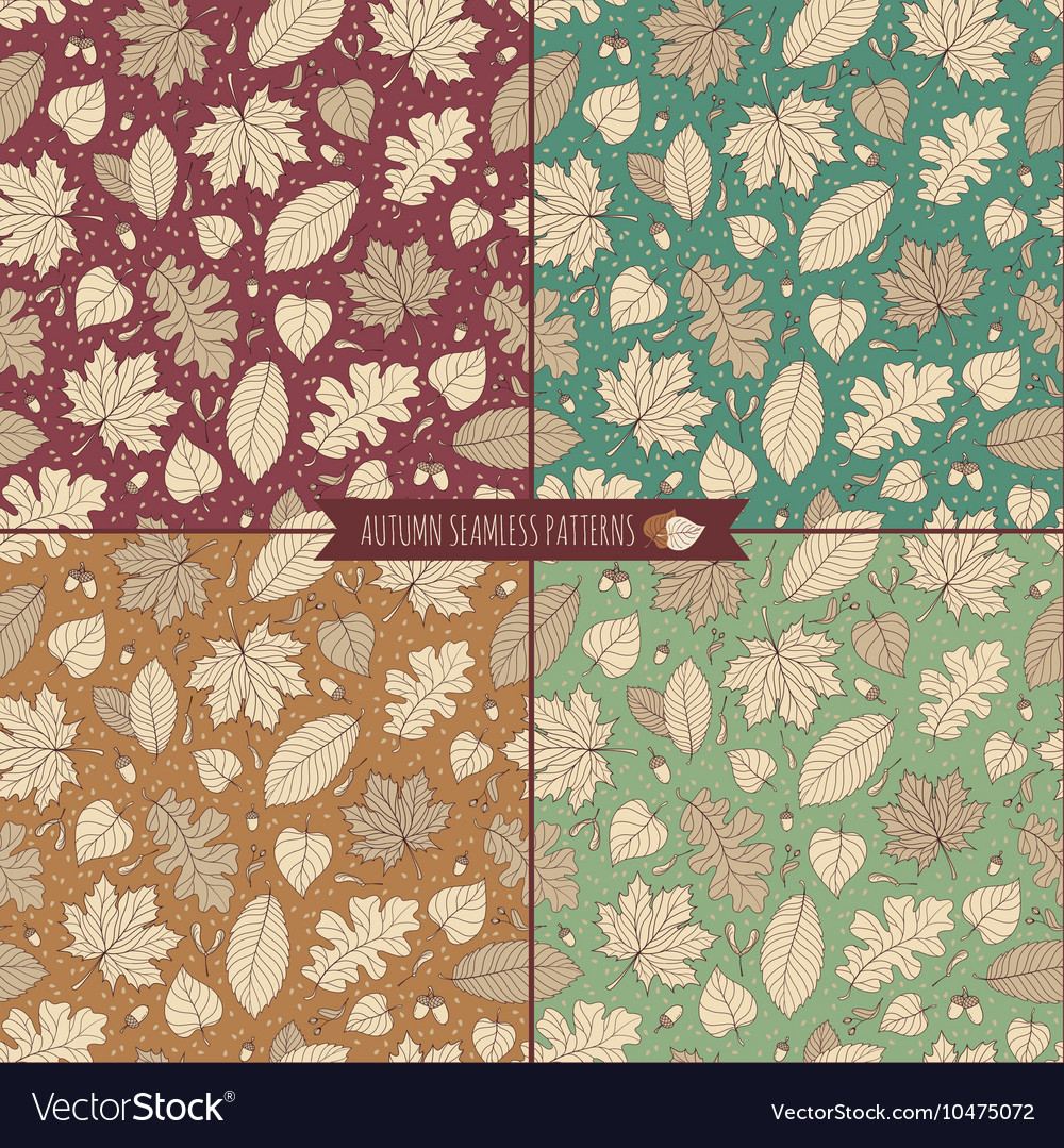 Set of autumn seamless patterns with foliage