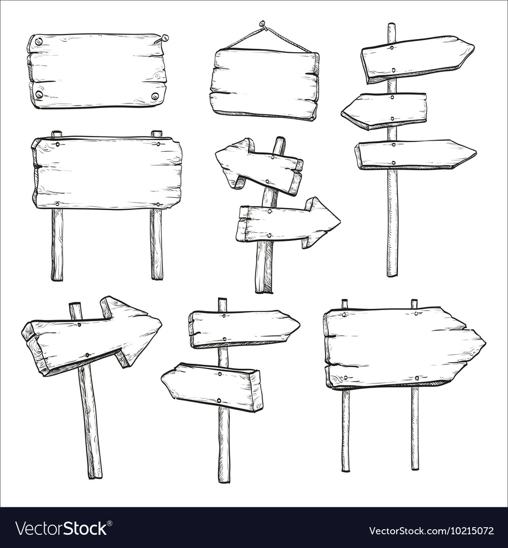 Sketch set of signposts and signboards Royalty Free Vector