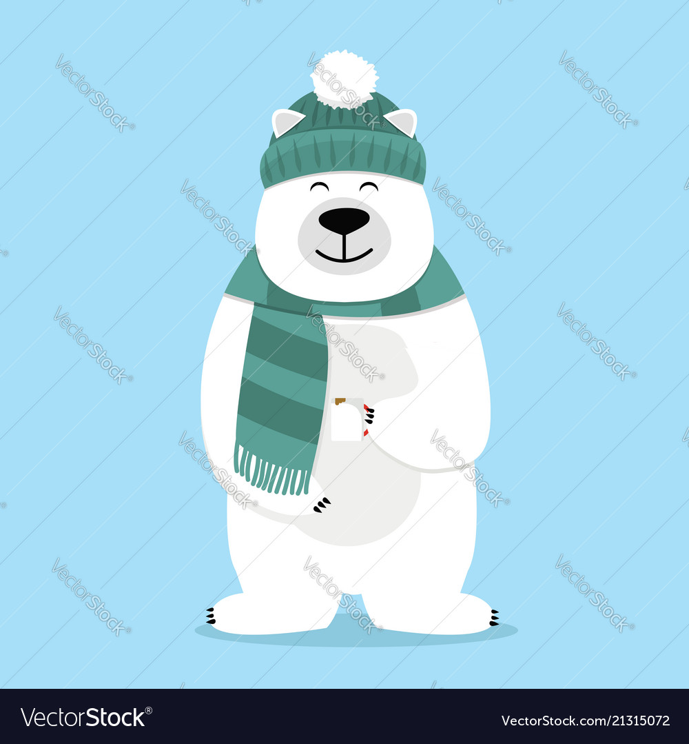 Teddy bear holding mug of coffee drink with scarf Vector Image