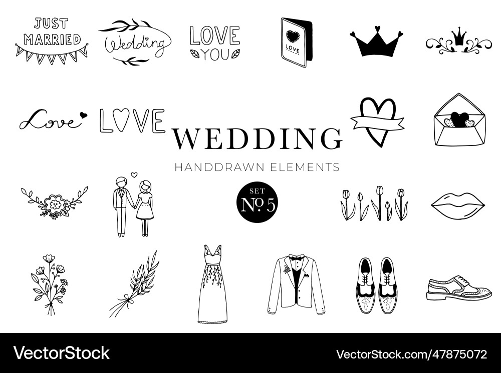 Wedding handdrawn elements set wedding Royalty Free Vector