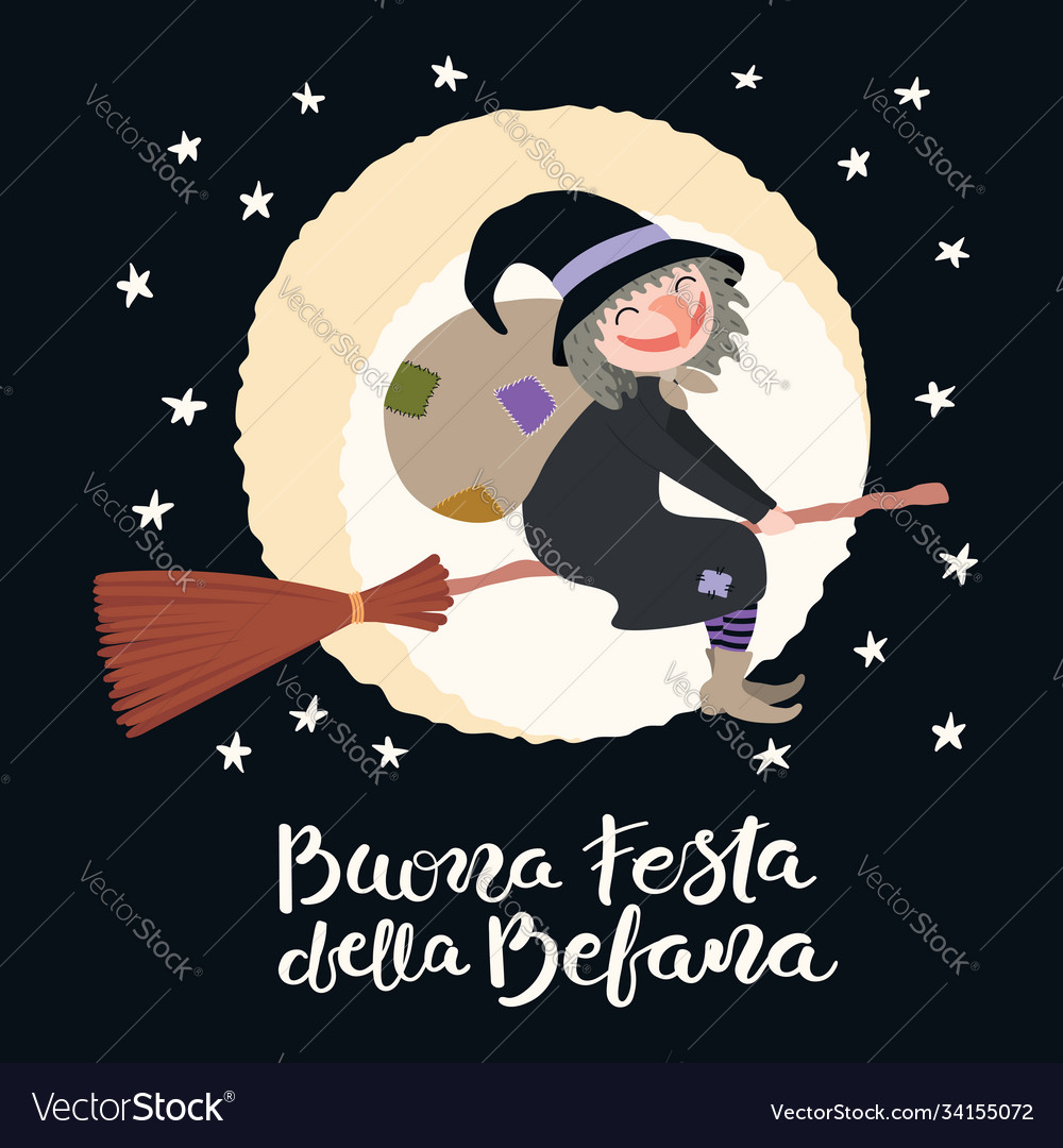 Greeting card with text la befana cute witch Vector Image