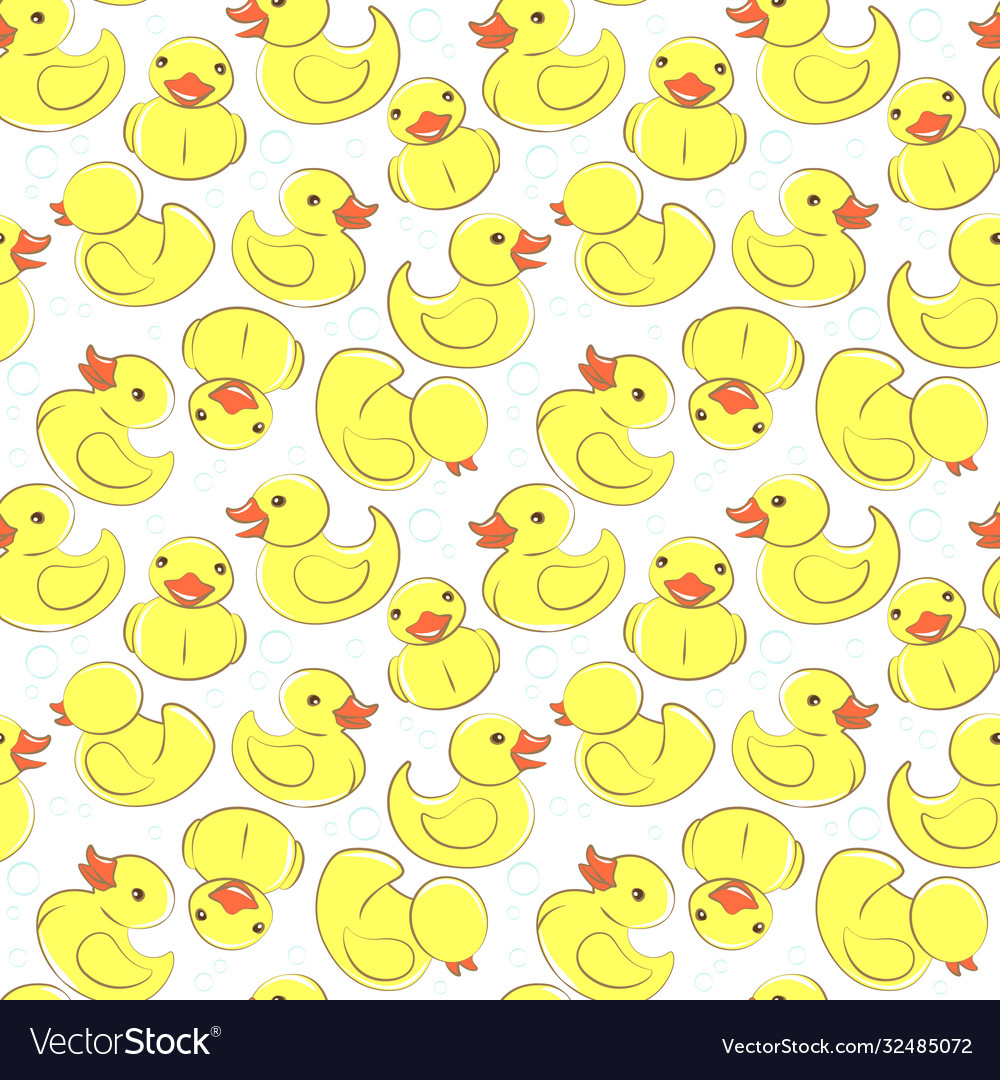 Yellow rubber duck and bubbles seamless kids Vector Image