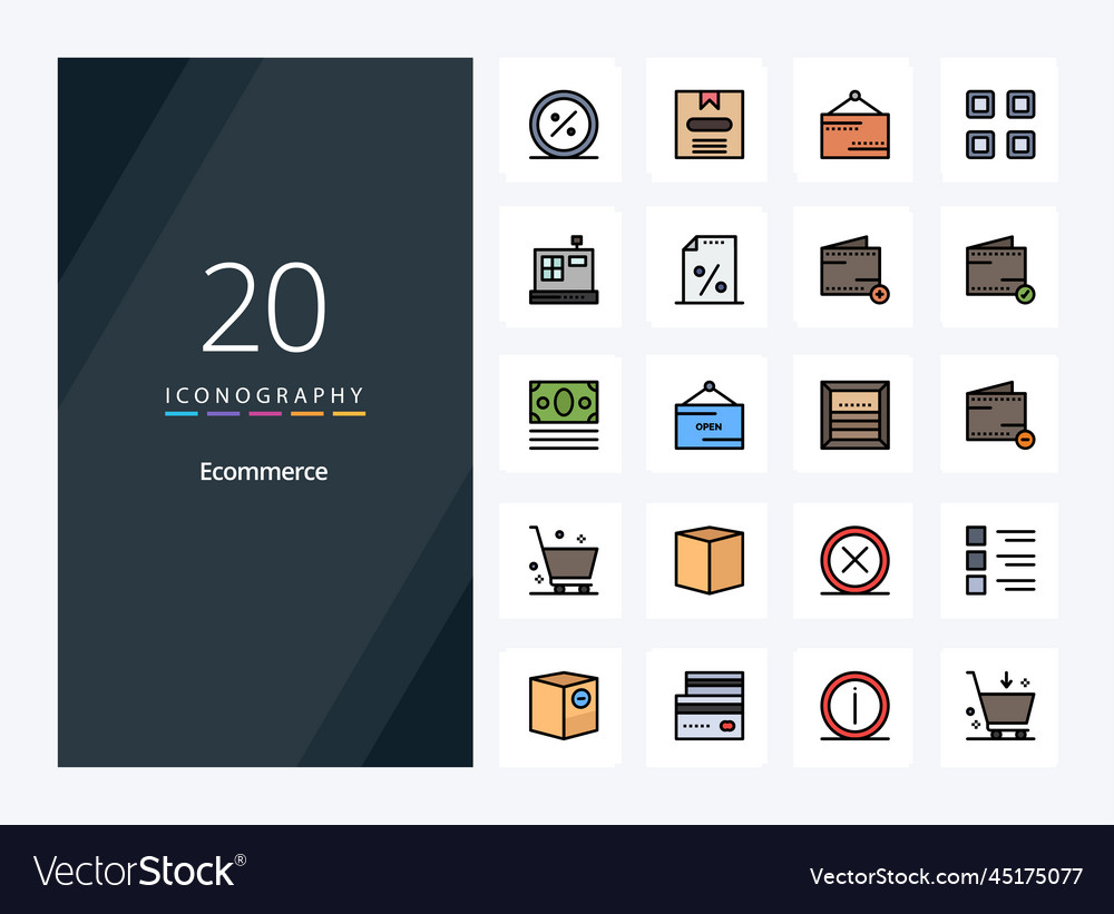 20 E-Commerce-Linie gefülltes Symbol für Präsentation