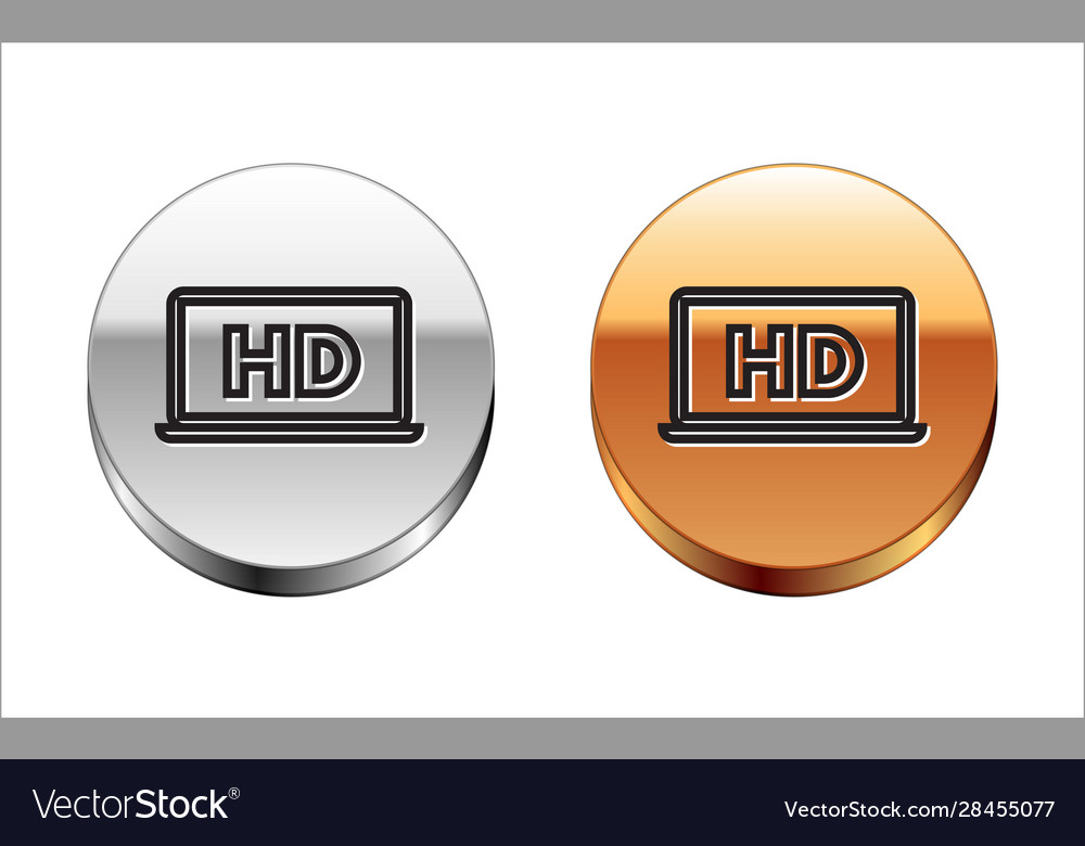 Black line laptop screen with hd video technology Vector Image