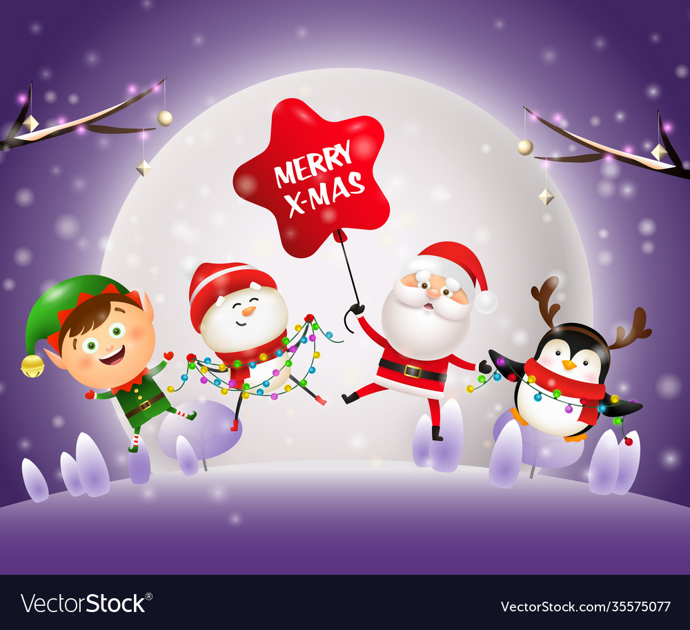 Christmas night banner with animals santa Vector Image